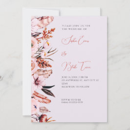 Invitación Boda morado de flores rosadas y marrones de Boho