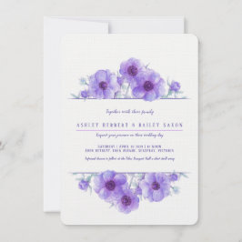 Invitación Boda morado de la anémona floral de la acuarela