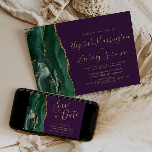 Invitación Boda morado de la moderna Emerald Green Gold Agate