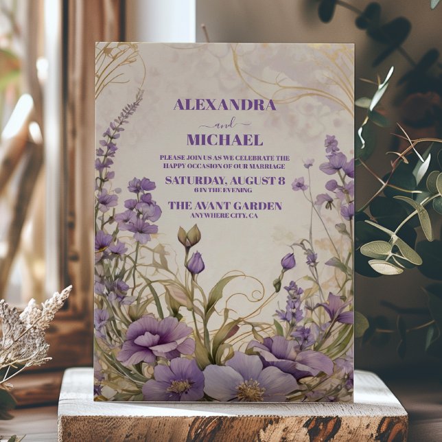 Invitación Boda morado de oro floral ultravioleta (Subido por el creador)