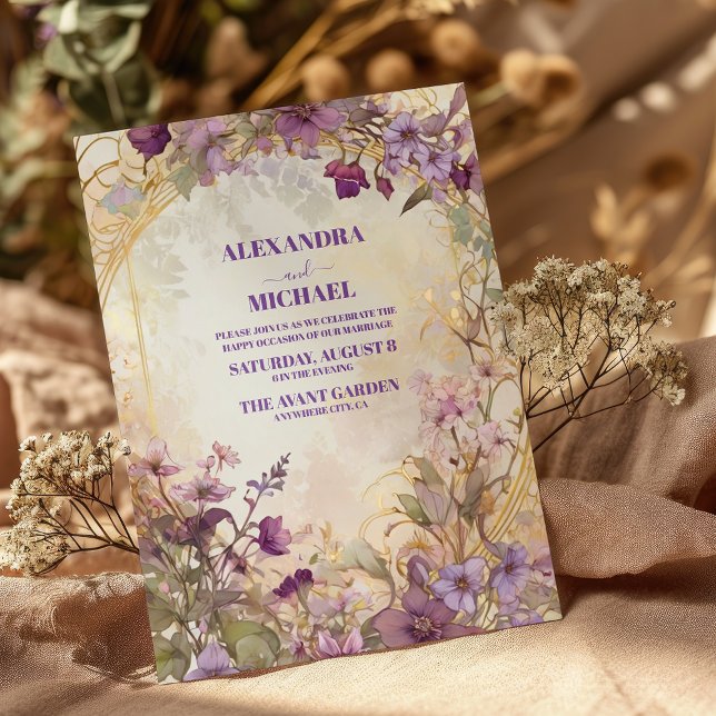 Invitación Boda morado de oro floral ultravioleta (Subido por el creador)