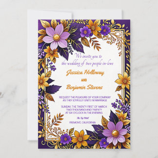 Invitación Boda morado de oro floral ultravioleta