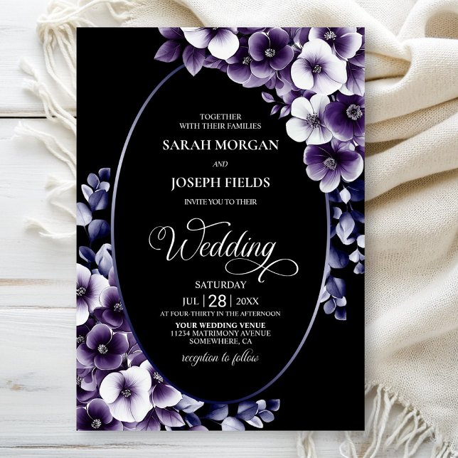 Invitación Boda morado de óvalo floral (Subido por el creador)