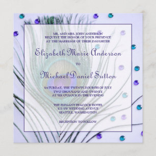 Invitación Boda morado de plumas de pavo real