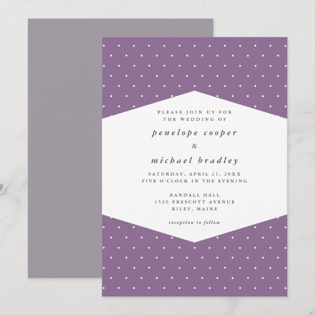 Invitación Boda morado de puntos delgados (Anverso / Reverso)