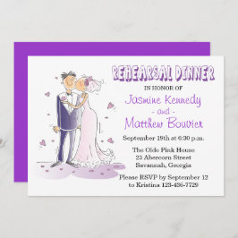 Invitación Boda morado ensayando cena novia y novio