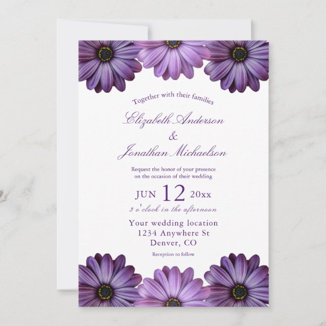 Invitación Boda morado floral (Anverso)
