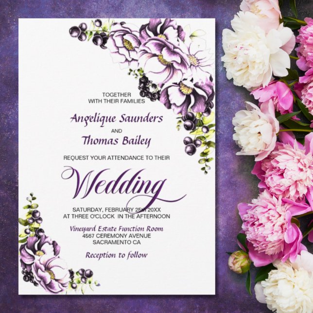 Invitación Boda morado floral (Subido por el creador)