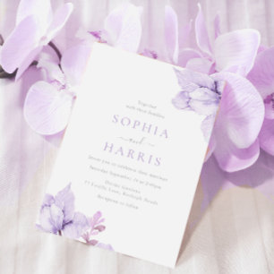 Invitación Boda morado floral acuarela asombrosa
