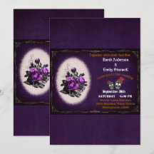 Boda morado floral gótico del cráneo de Halloween