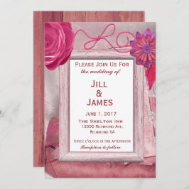 Invitación Boda morado floral y maderero
