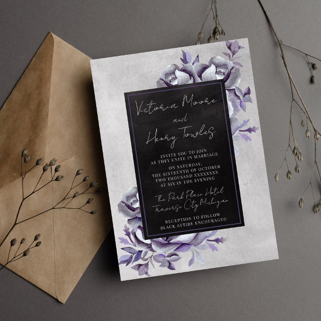 Invitación Boda morado gótico oscuro floral negro morado negr (Subido por el creador)