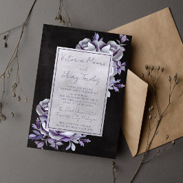 Invitación Boda morado gótico oscuro floral negro morado negr