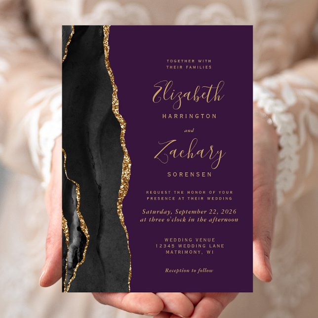 Invitación Boda morado profundo de Black Gold Agate (Subido por el creador)