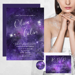 Invitación Boda morado romántico de cielo estrellado