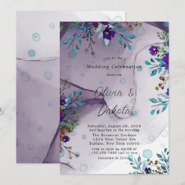 Invitación Boda morado Verde azulado de tinta de alcohol buca