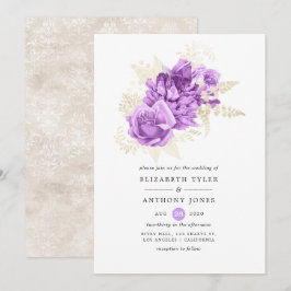 Invitación Boda morado y floral de marfil