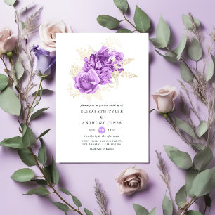 Invitación Boda morado y floral de marfil