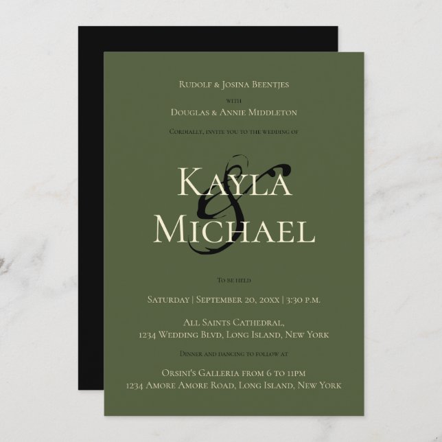 Invitación Boda moreno negro crema verde Rosa monograma (Anverso / Reverso)