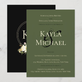 Invitación Boda moreno negro crema verde Rosa monograma