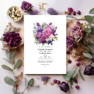 Invitación Boda Morple Medley Floral de Invierno