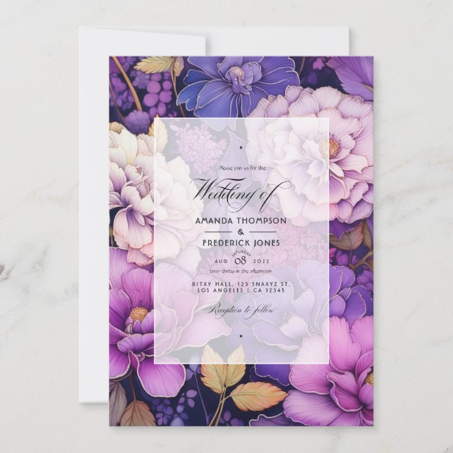 Invitación Boda Morple Medley Floral de Invierno (Anverso)