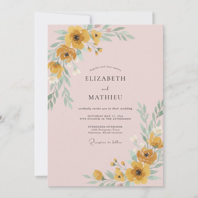 Invitación Boda Mostaza Amapola Rubor (Anverso)