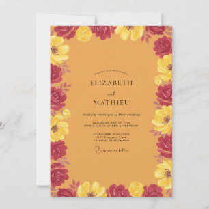 Invitación Boda Mostaza Crimson Ranunculus Eucalipto