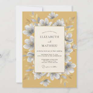 Invitación Boda Mostaza Flor de Plata