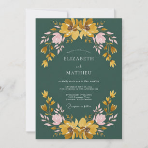 Invitación Boda Mostaza Petróleo Flor Silvestre