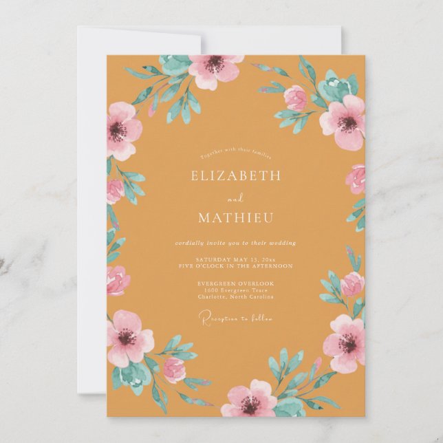 Invitación Boda Mostaza Rosa Amapola (Anverso)