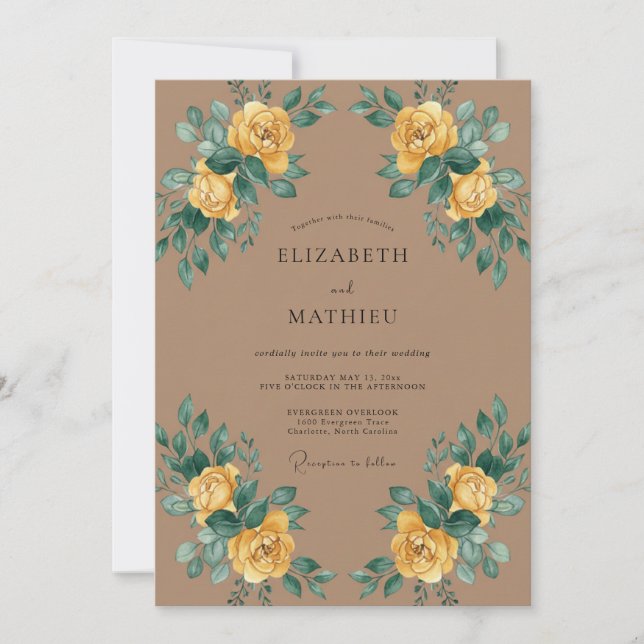 Invitación Boda Mostaza Rosa Beige (Anverso)