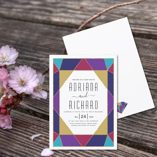 Invitación Boda multicolor de joyas geométricas abstractas (Subido por el creador)