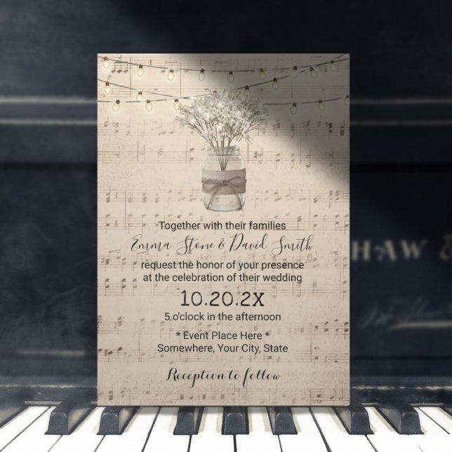 Invitación Boda musical de Jar con flores de aliento para beb (Subido por el creador)