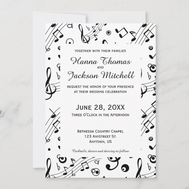 Invitación Boda musical de Music Notes (Anverso)