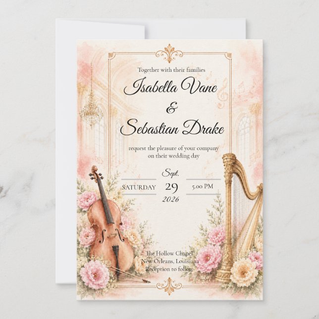Invitación Boda Musical Elegante Boda  (Anverso)