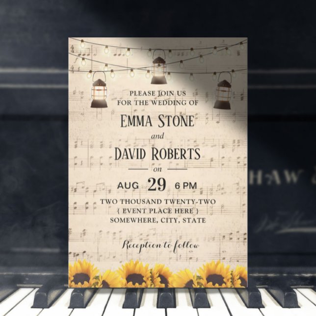 Invitación Boda musical Rústico de girasoles y faroles (Subido por el creador)