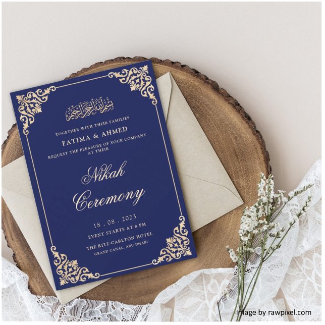 Invitación Boda musulmán azul de la Marina Nikah (Subido por el creador)