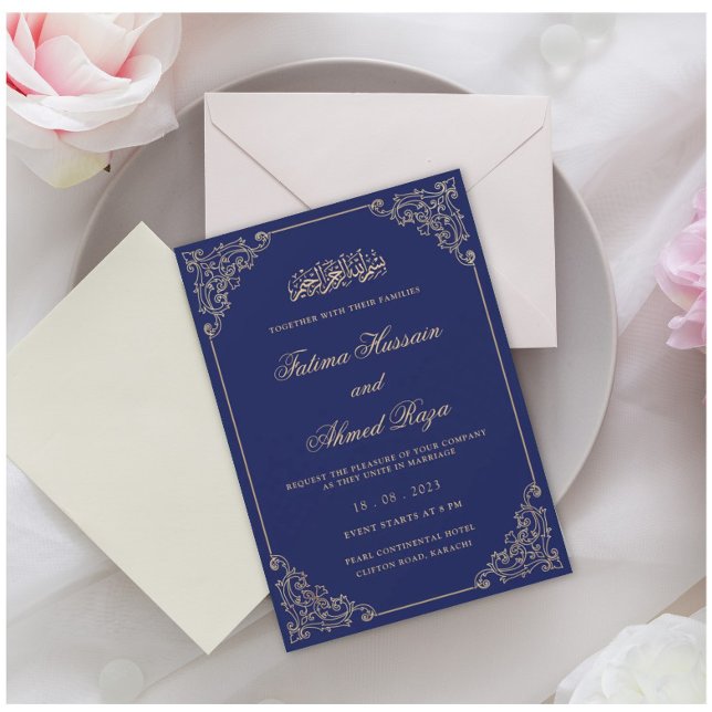 Invitación Boda musulmán azul de la Marina Nikah (Subido por el creador)