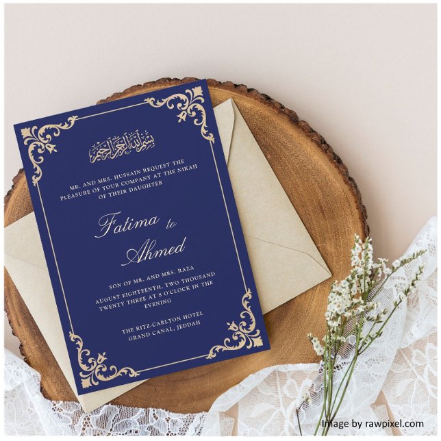 Invitación Boda musulmán azul de la Marina Nikah (Subido por el creador)