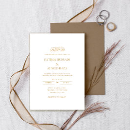 Invitación Boda musulmán blanco con escritura de oro simple m