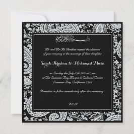 Invitación Boda musulmán blanco y negro de Paisley