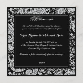 Invitación Boda musulmán blanco y negro de Paisley