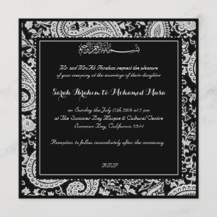 Invitación Boda musulmán blanco y negro de Paisley