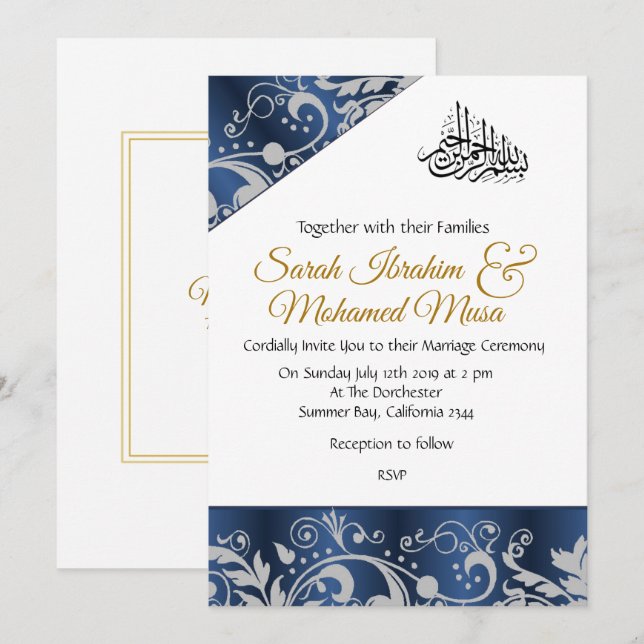 Invitación boda musulmán de Blue Metallys (Anverso / Reverso)
