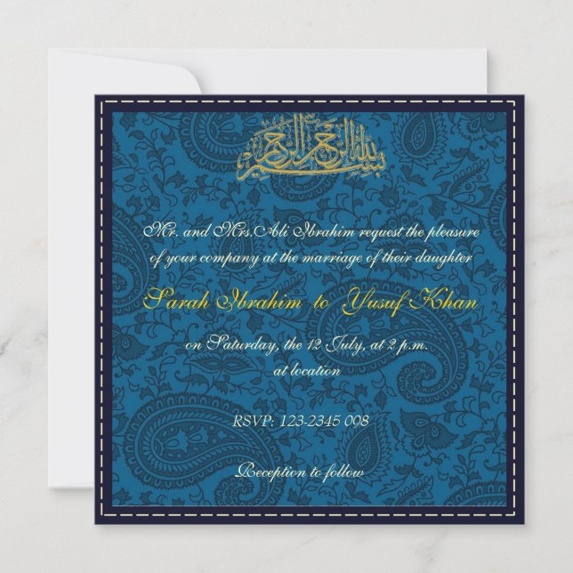 Invitación boda musulmán de Damasco Azul (Anverso)