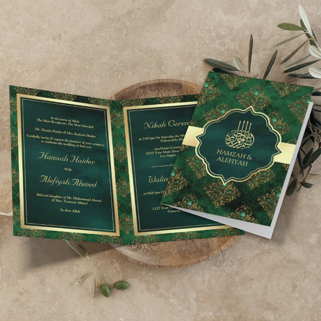Invitación Boda musulmán de la dársena verde de la esmeralda  (Subido por el creador)