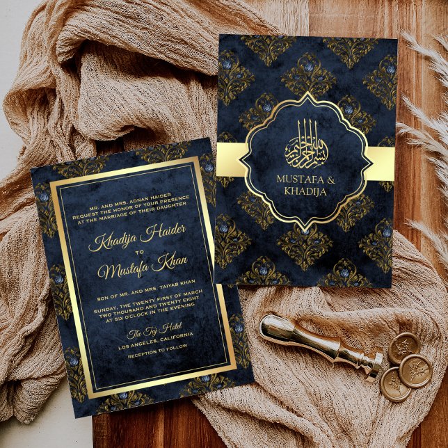 Invitación Boda musulmán de la Marina Rusa de Oro Azul Damasc (Subido por el creador)