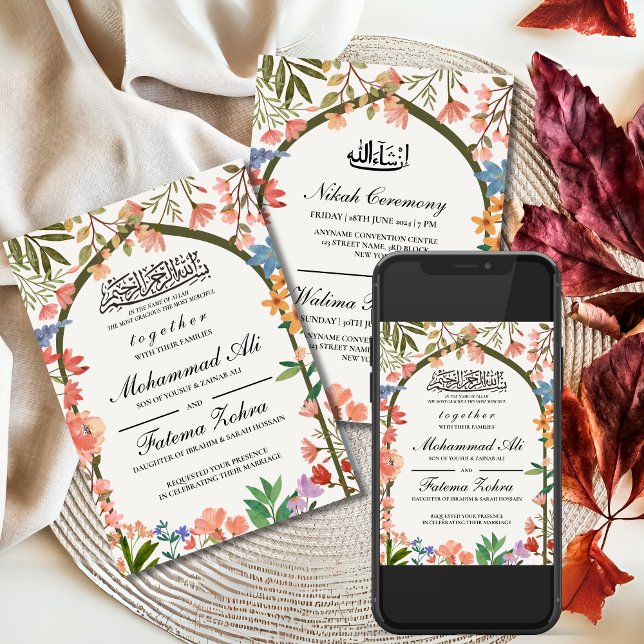 Invitación Boda musulmán de la mezquita de flores silvestres  (Subido por el creador)