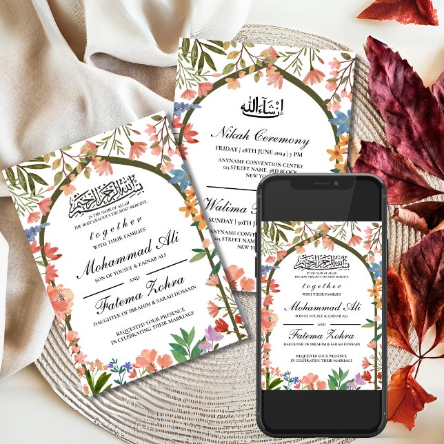 Invitación Boda musulmán de la mezquita de flores silvestres  (Subido por el creador)